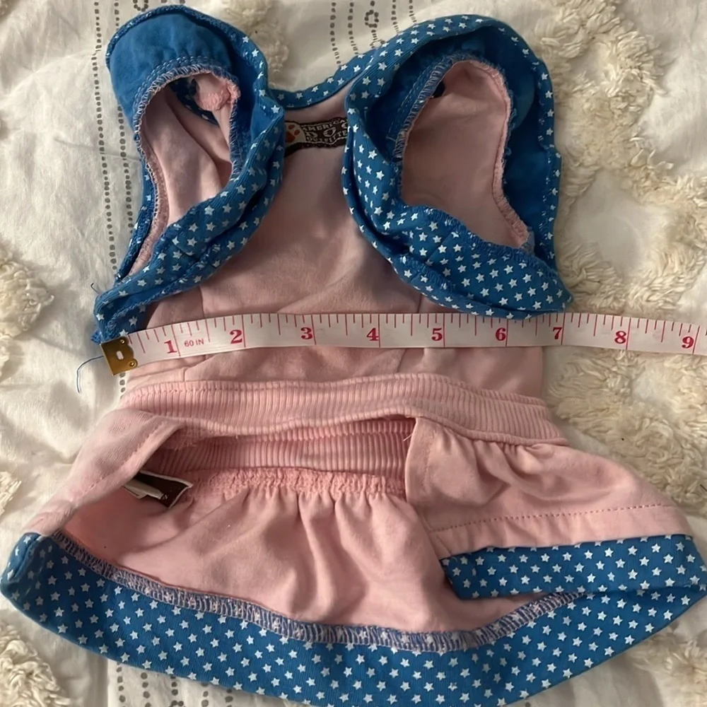 small pink and blue wonder girl dog dress